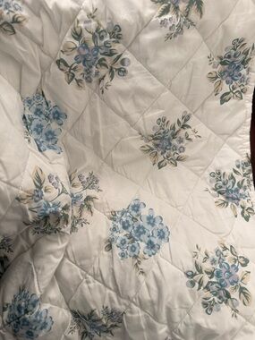 Floral Quilted Bedspread - White with Blue Floral Print